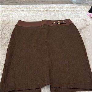 Ralph Lauren Brown Women's Knee-Length Skirt with Buckle Waist